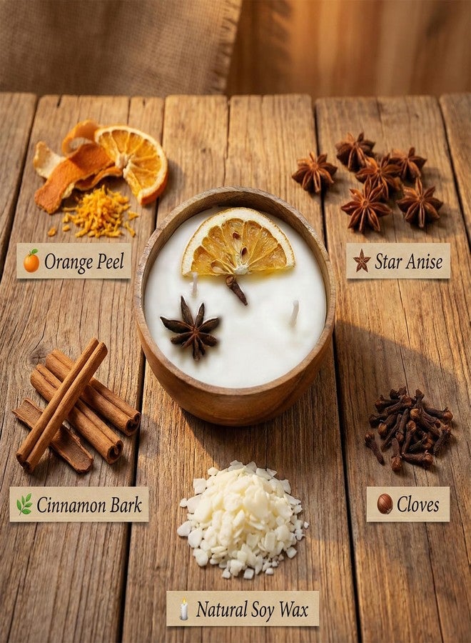 Sage & Herbs Aroma Spice Candle 120g with Orange Star Anise Cinnamon Cloves in Acacia Wood Bowl - 2 Wick (Medium) |100% Natural Wax | Smoke-Free Highly Scented & Long Lasting | Best for Home, Office - Image 5